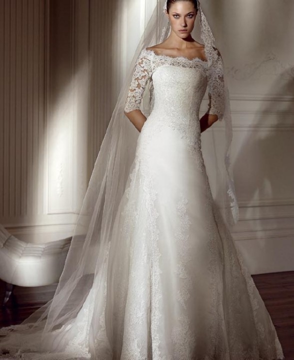 A-Line, Illusion - Sheer and Lace Wedding Dress M-164