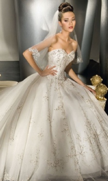 Ball Gown and Strapless Straight Wedding Dress M-244