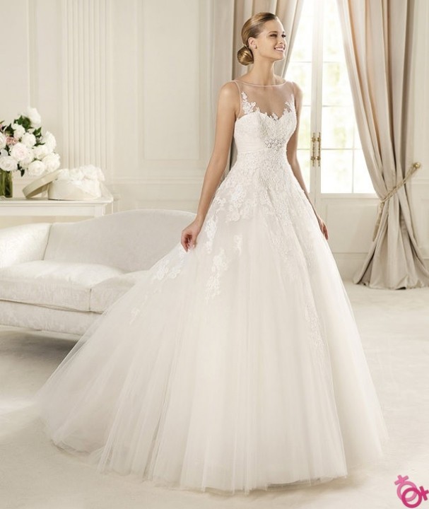 Ball Gown and Illusion - Sheer Wedding Dress M-357