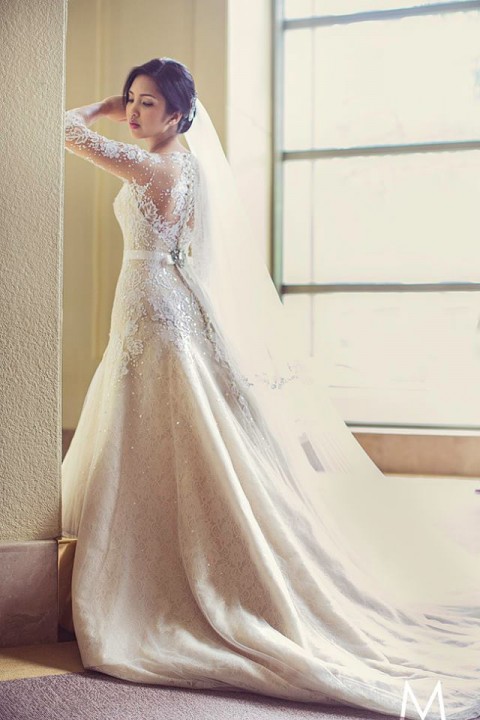 A-Line and Illusion - Sheer Wedding Dress M-1305