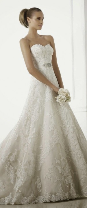A-Line, Strapless Sweetheart and Lace Wedding Dress M-1311