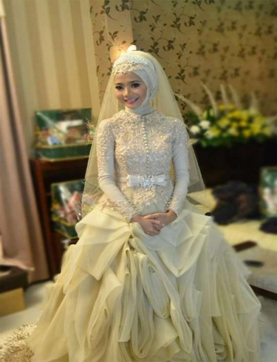 Ball Gown, Sleeves and Hijab Wedding Dress M-1323