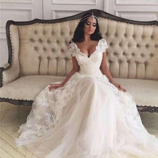 A-Linie, Carré-Ausschnitt, Spitze und Sag Ja zu diesem Hochzeitskleid Brautkleid M-1329
