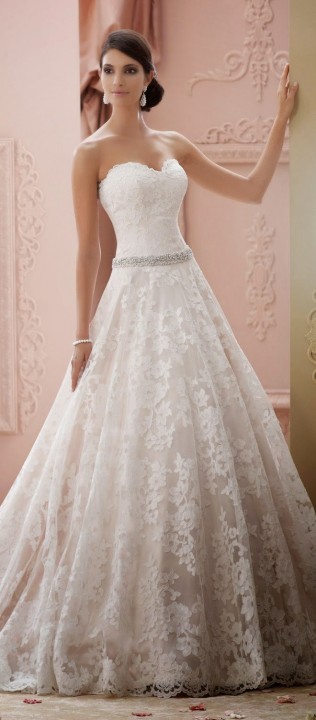 A-Line, Strapless Sweetheart and Lace Wedding Dress M-1337