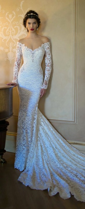 Mermaid, Sleeves and Lace Wedding Dress M-1346