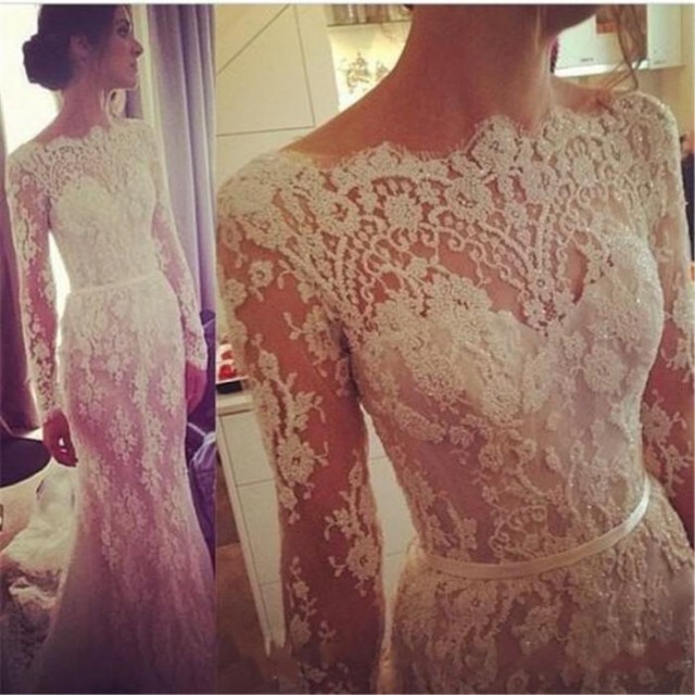 Sheath, Sleeves and Lace Wedding Dress M-1353