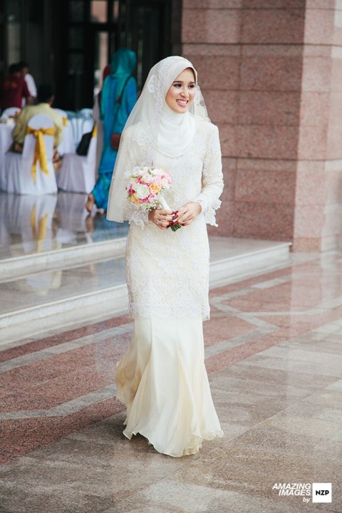Sheath, Sleeves, Hijab, Lace and Veil Wedding Dress M-1355
