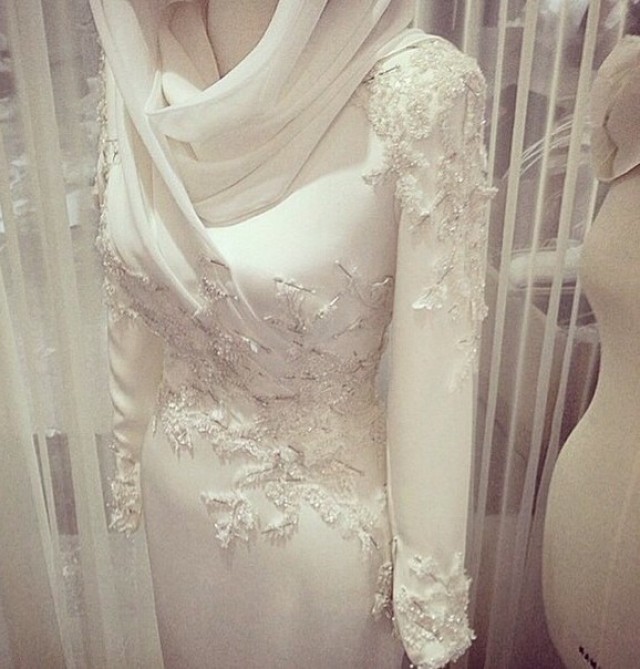 Hijab, Sheath and Sleeves Wedding Dress M-1414