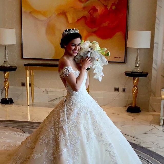 A-Line, Low Shoulder, Lace and Best Wedding Dress M-1428