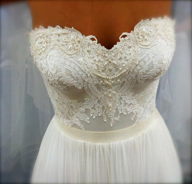 Sheath, Lace and Strapless Sweetheart Wedding Dress M-1432