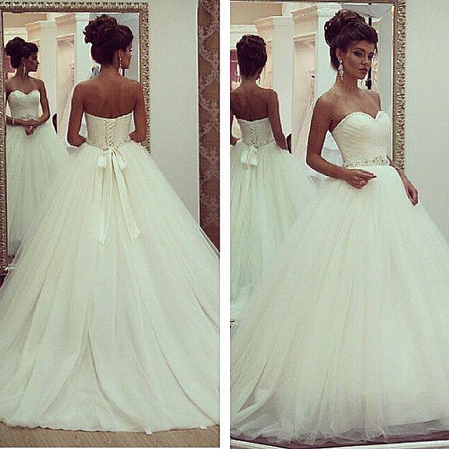 Ball Gown, Strapless Sweetheart, Fluffy and Backless, Lace Back, V Back, Back Details Wedding Dress M-1439
