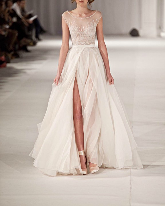 Sheath and Illusion - Sheer Wedding Dress M-1487