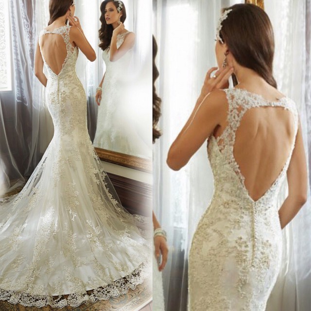 Mermaid, Lace and Backless, Lace Back, V Back, Back Details Wedding Dress M-1525