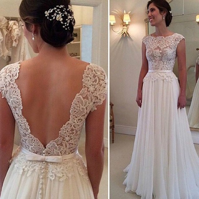 Sheath, Lace, Off The Shoulder and Backless, Lace Back, V Back, Back Details Wedding Dress M-1608