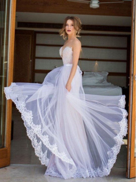 Sheath, Strapless Sweetheart and Tulle Wedding Dress M-1610