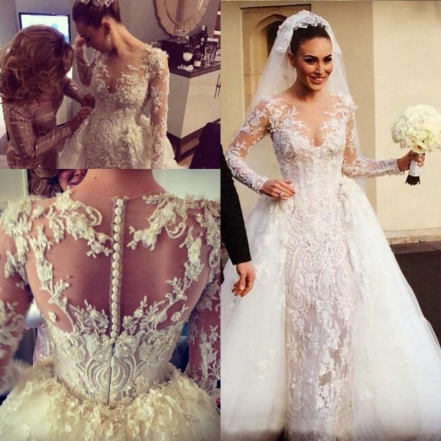 Illusion - Sheer, Veil, Sleeves and Backless, Lace Back, V Back, Back Details Wedding Dress M-1679