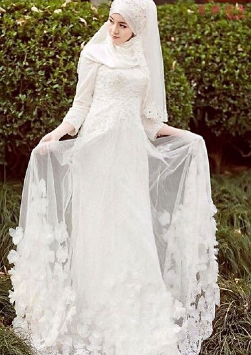 Sheath and Hijab Wedding Dress M-1699