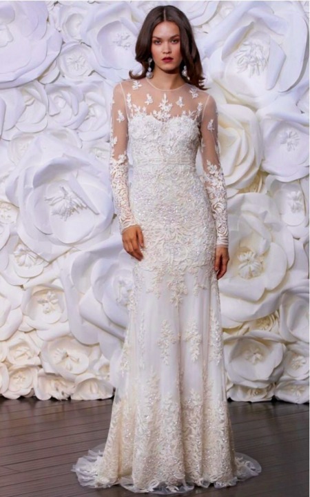 Sheath, Illusion - Sheer, Lace and Sleeves Wedding Dress M-1737