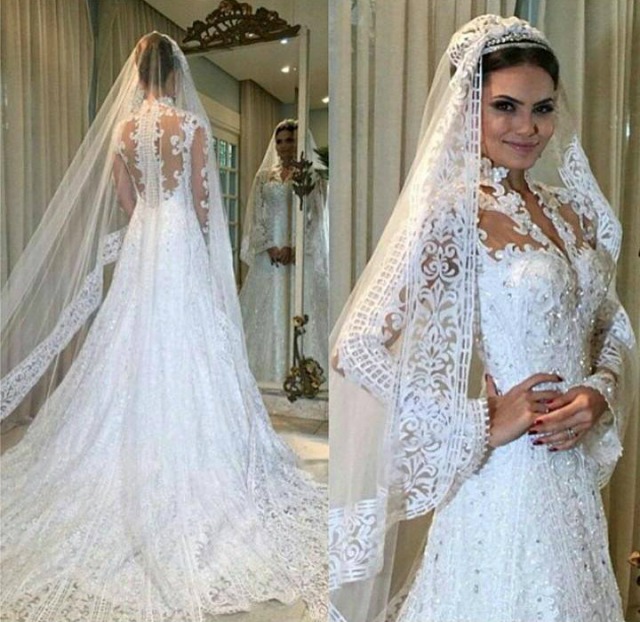 Veil, Lace and A-Line Wedding Dress M-1759