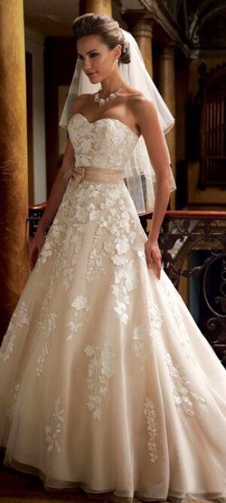A-Line, Strapless Sweetheart, Veil and Lace Wedding Dress M-1769