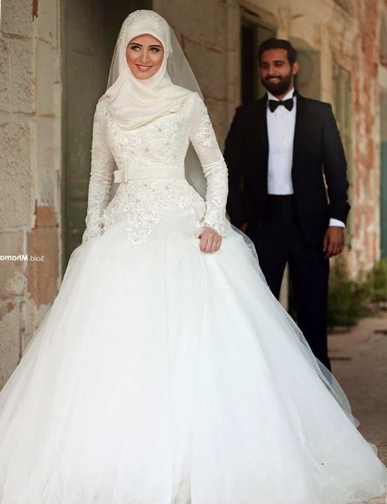 A-Line and Hijab Wedding Dress M-1872