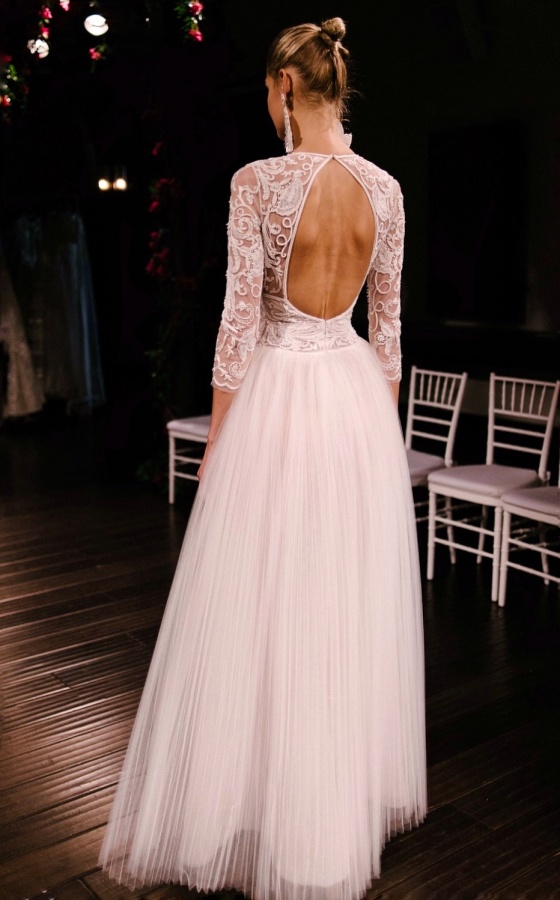 2016, Backless, Lace Back, V Back, Back Details, Sleeves and A-Line Wedding Dress M-2012