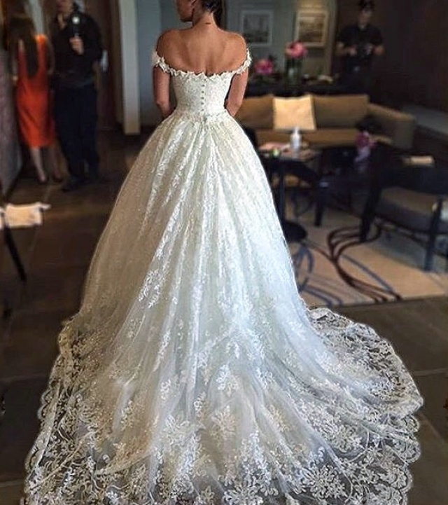 Low Shoulder, Lace, Backless, Lace Back, V Back, Back Details and Ball Gown Wedding Dress M-2101