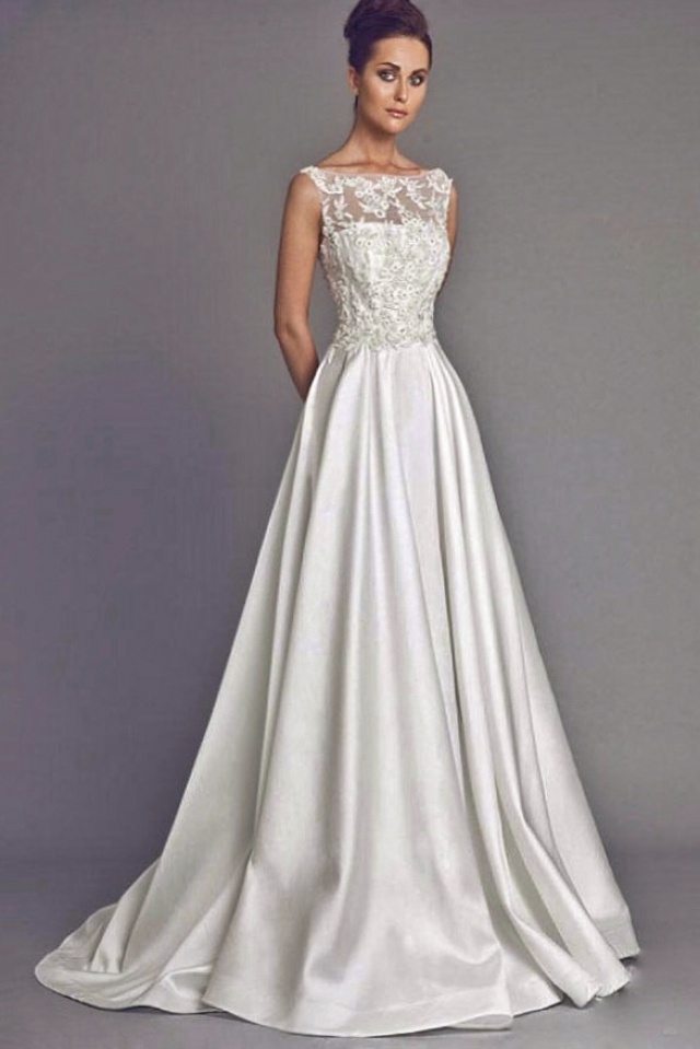 A-Line and Illusion - Sheer Wedding Dress M-2130