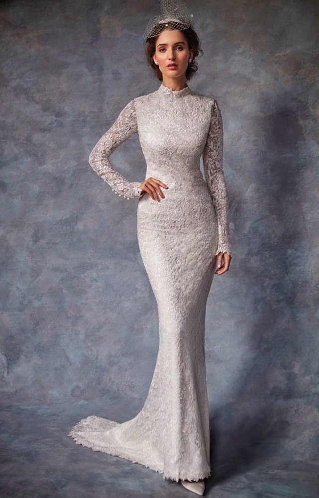 Lace, Sheath, Sleeves and Hijab Wedding Dress M-2150