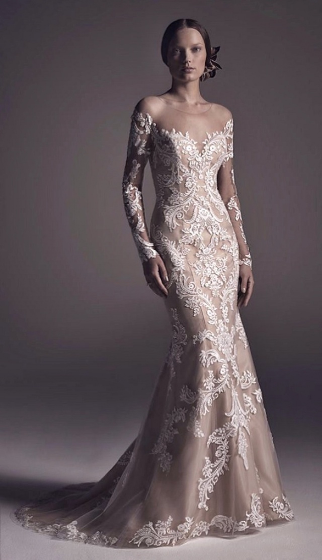 Sheath, Sleeves and Lace Wedding Dress M-2151