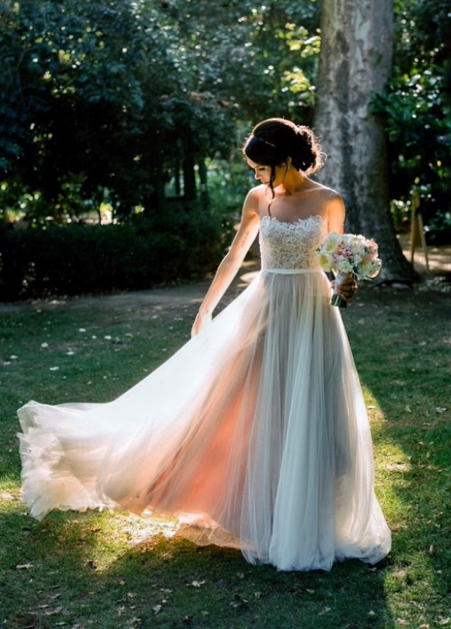 Chiffon and Illusion - Sheer Wedding Dress M-2160