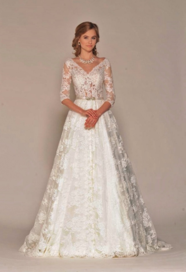 A-Line, Lace and Sleeves Wedding Dress M-2175