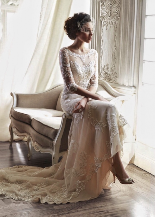 Sheath, Sleeves, Illusion - Sheer and Lace Wedding Dress M-2177