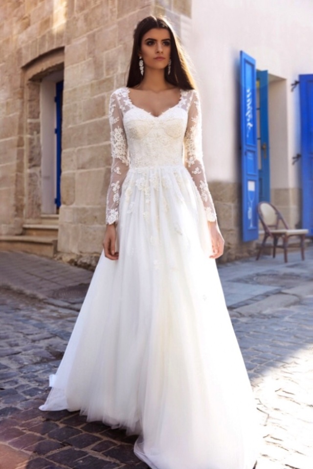 A-Line and Sleeves Wedding Dress M-2209