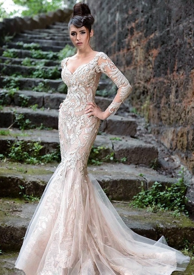 Sleeves, Mermaid and Lace Wedding Dress M-2225