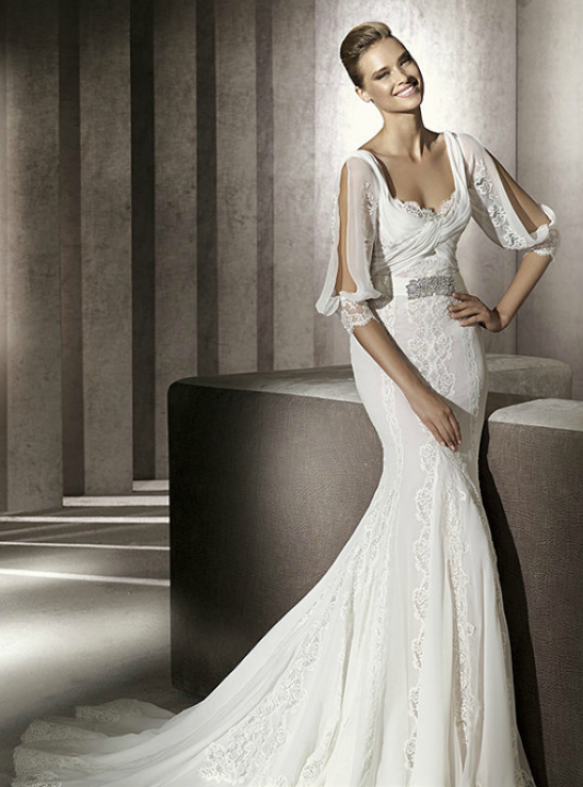 Meerjungfrau-Linie, Lange Aermels und Sag Ja zu diesem Hochzeitskleid Brautkleid M-629