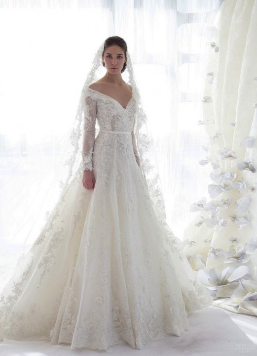 A-Line and Sleeves Wedding Dress M-1197