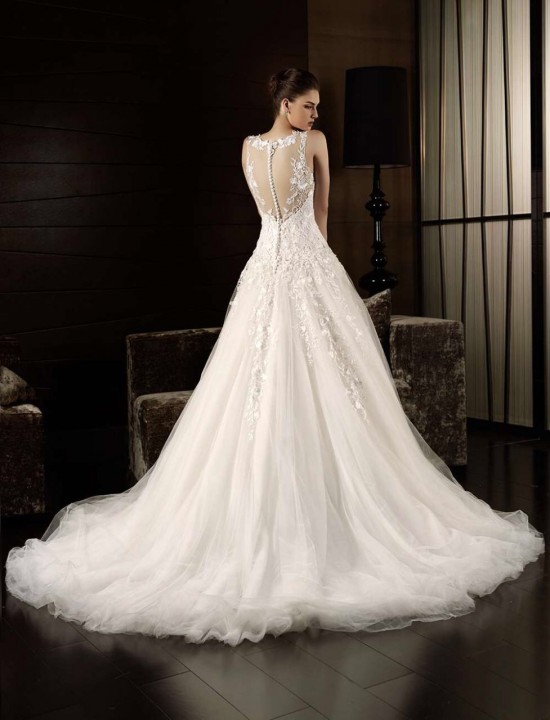 A-Line, Illusion - Sheer and Backless, Lace Back, V Back, Back Details Wedding Dress M-1199