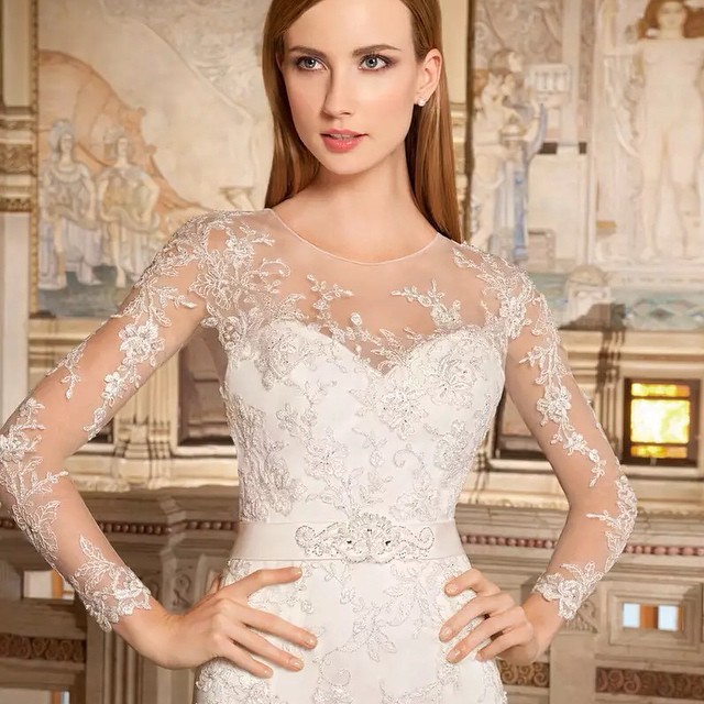 Sheath, Illusion - Sheer and Lace Wedding Dress M-1210
