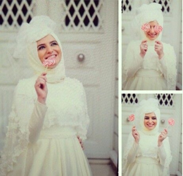 A-Line, Sleeves and Hijab Wedding Dress M-1214