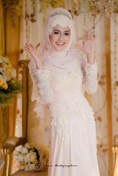 Sheath, Sleeves and Hijab Wedding Dress M-1217