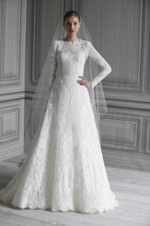 A-Line, Sleeves, Hijab and Lace Wedding Dress M-1221