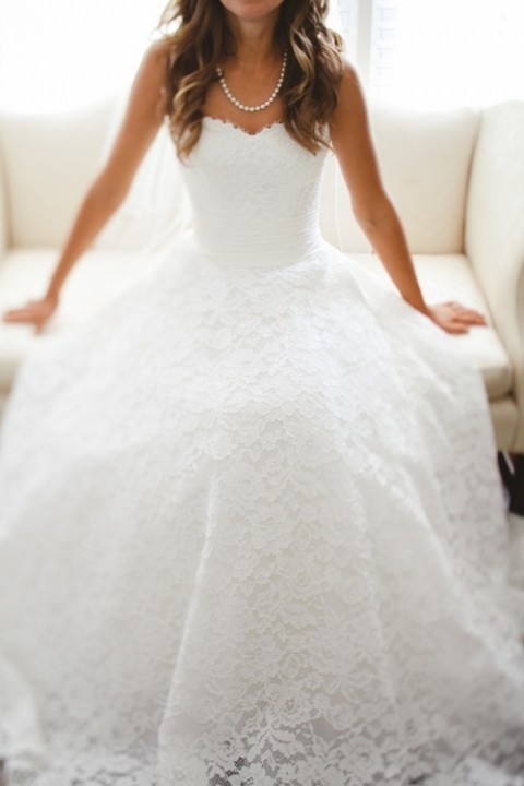 A-Line, Strapless Sweetheart and Lace Wedding Dress M-382