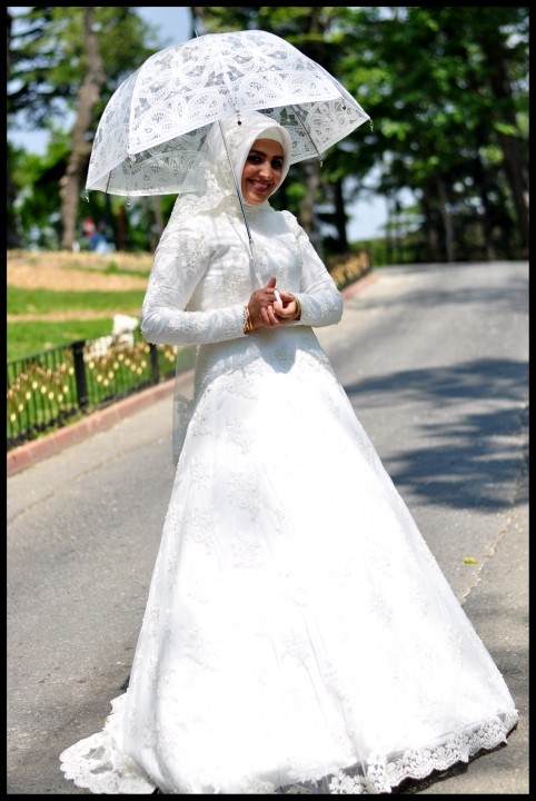 A-Line, Sleeves and Hijab Wedding Dress M-386
