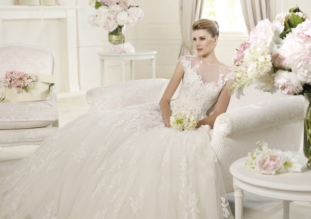 A-Line and Illusion - Sheer Wedding Dress M-402