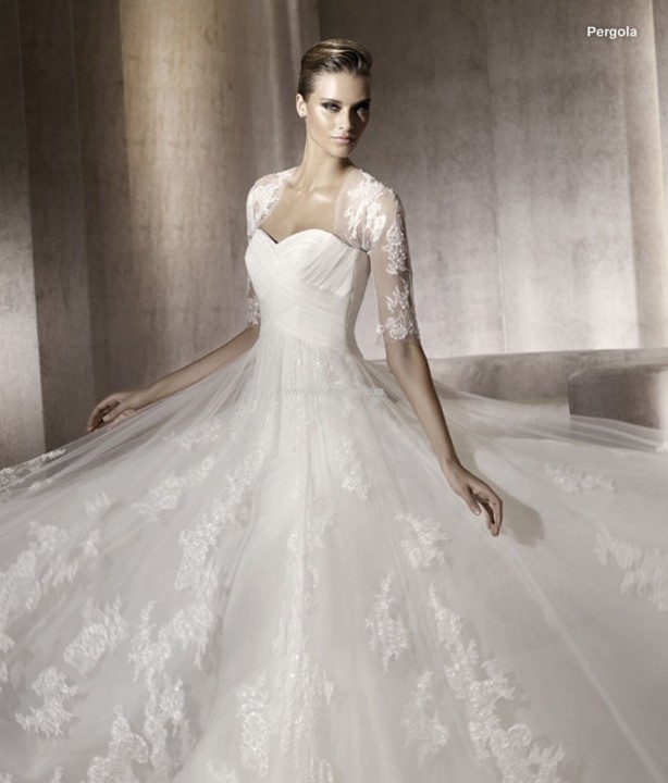 A-Line and Illusion - Sheer Wedding Dress M-418