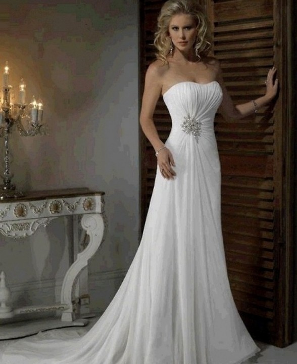 Sheath, Strapless Straight and Simple Wedding Dress M-422