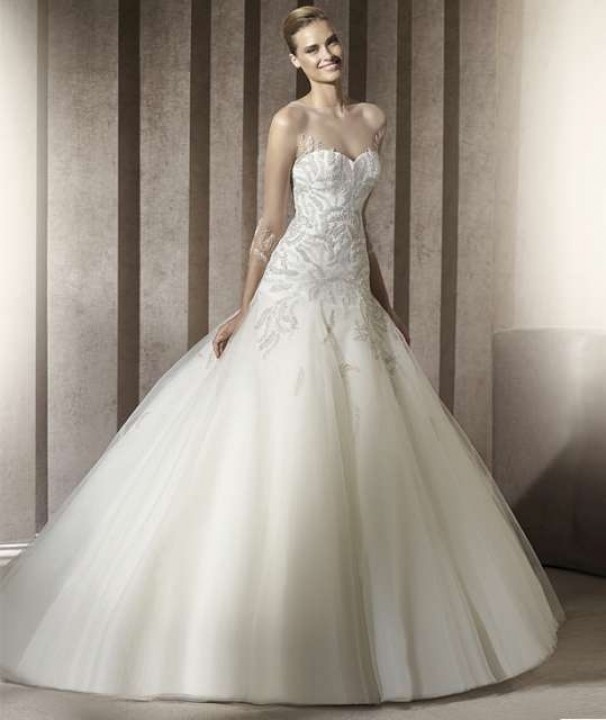 A-Line and Illusion - Sheer Wedding Dress M-428