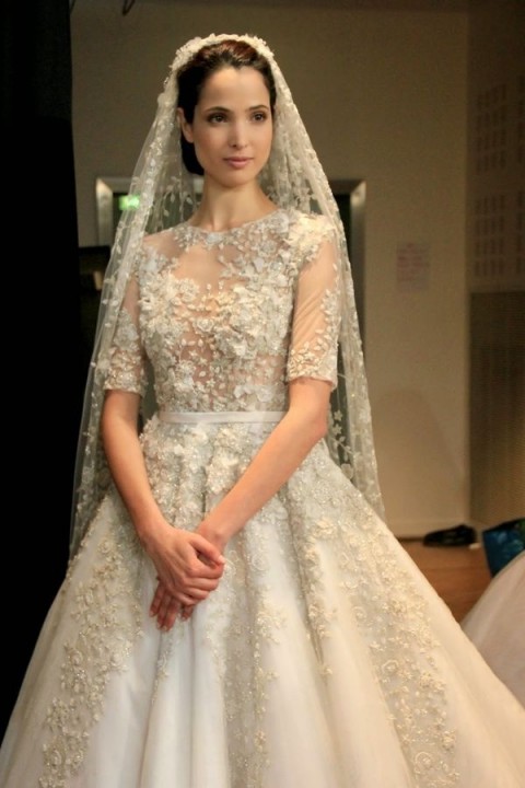 A-Line, Sleeves and Veil Wedding Dress M-1234