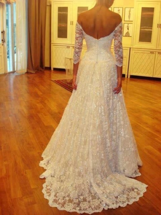 A-Line, Off The Shoulder, Lace and Backless, Lace Back, V Back, Back Details Wedding Dress M-465